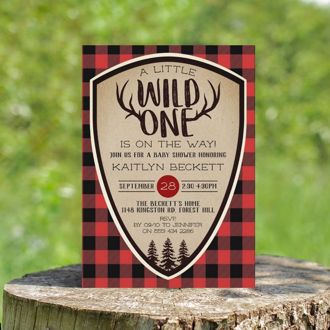 Vild 1 Rustic Play Lumberjack Baby Shower Inbjudningar (Skapare uppladdad)