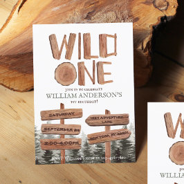Vild 1 Rustic Wood Boys 1:a födelsedag Inbjudningar