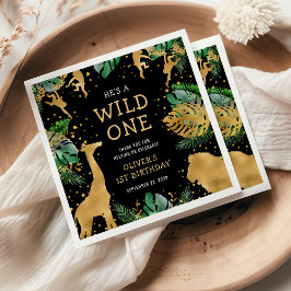 Vild 1 Safari 1:a födelsedag Party Grönt Black Pappersservett