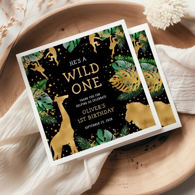 Vild 1 Safari 1:a födelsedag Party Grönt Black Pappersservett (Skapare uppladdad)