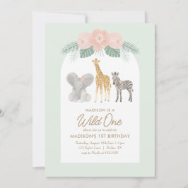 Vild 1 Safari 1:a födelsedag Party Inbjudningar