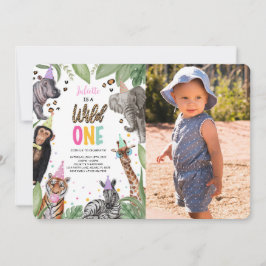 Vild 1 Safari 1:a födelsedagsfoto Inbjudningar