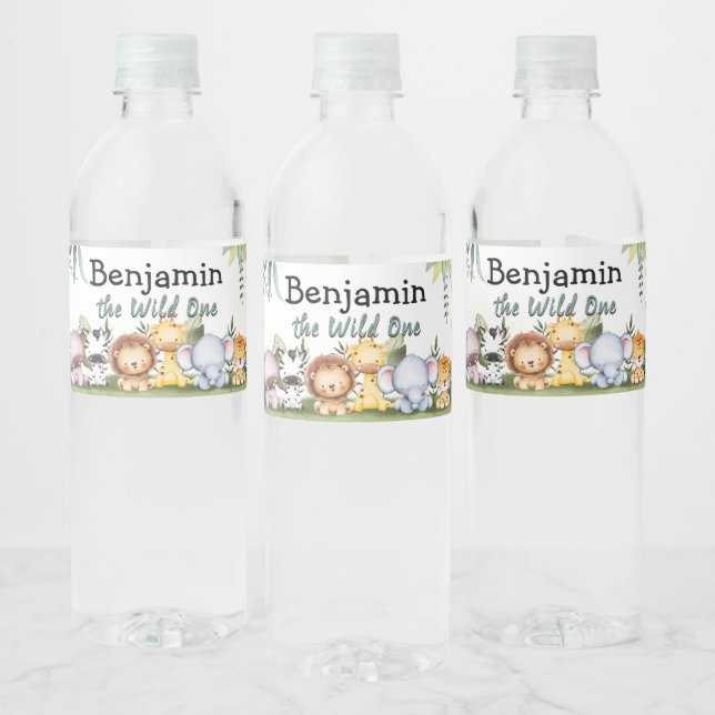 Vild 1 Safari Animal Birthday Vattenflaska Label Vattenflaskor Etikett (Flaskor)