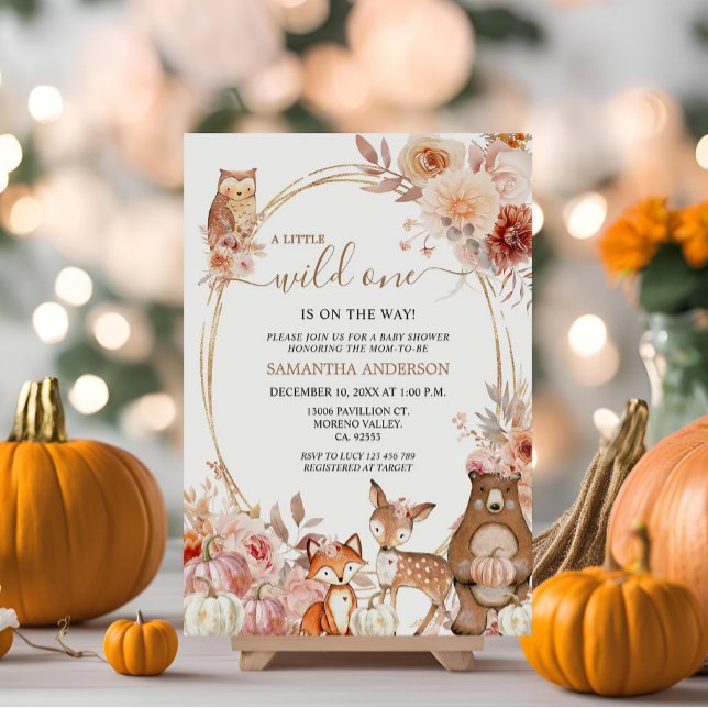 Vild 1 Safari Animal Fall Pumpkin Baby Shower Inbjudningar (Skapare uppladdad)
