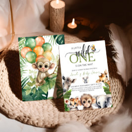Vild 1 Safari Animal Jungle Baby Shower Inbjudningar