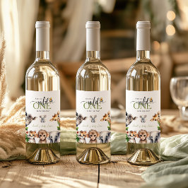 Vild 1 Safari Animal Jungle Baby Shower Vinflaska Etikett