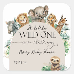 Vild 1 Safari Animal Jungle Modern Baby Shower Fyrkantigt Klistermärke