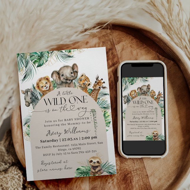 Vild 1 Safari Animal Jungle Modern Baby Shower Inbjudningar (Skapare uppladdad)