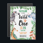Vild 1 Safari Animal Kids 1:a födelsedag Party Magnetisk Inbjudningskort<br><div class="desc">Vild Ett Safari Animal Kids 1:a födelsedagspartiets inbjudan. Zebra,  noshörningar,  giraffe och meerkats med löv i ett safari-tema. Inbjudan till en safari vild sak party i vild i sak. www.SamAnnDesigns.com</div>