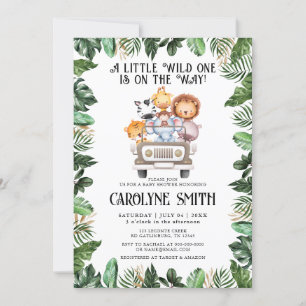 Vild 1 Safari Animal Tropical Jungle Baby Shower Inbjudningar