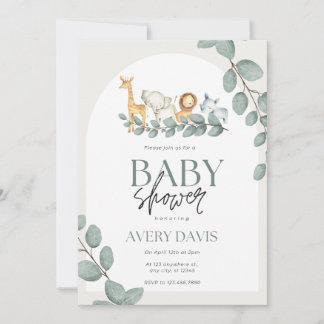 Vild 1 Safari Animals Baby Shower Inbjudningar
