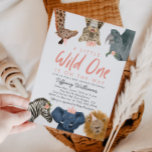 Vild 1 Safari Animals Baby Shower Inbjudningar<br><div class="desc">Mall för inbjudan att bjuda in barn till temat "Cute Safari" med en illustration av giraffe,  leopard,  rhino,  lejon,  elefant och zebra i hand plockade. Det står "lite vild ett är på väg". Djuren bär rosa party hattar,  krona och blommor.</div>