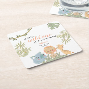 Vild 1 Safari Animals Baby Shower Underlägg Papper Kvadrat
