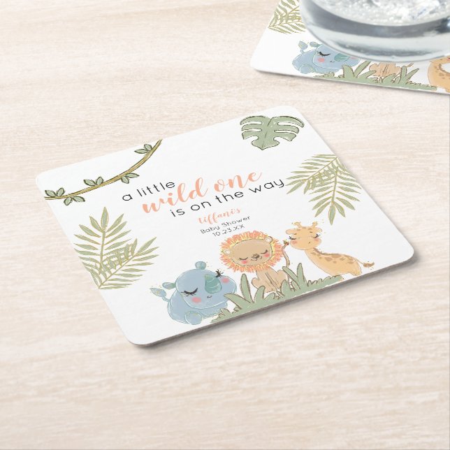 Vild 1 Safari Animals Baby Shower Underlägg Papper Kvadrat (Vinklad)