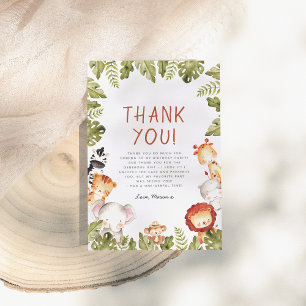 Vild 1 Safari Animals Boy Födelsedagsfest Tack Kort