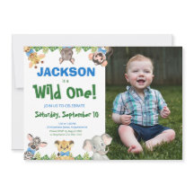 Vild 1 Safari Animals Boy Photo First Birthday I
