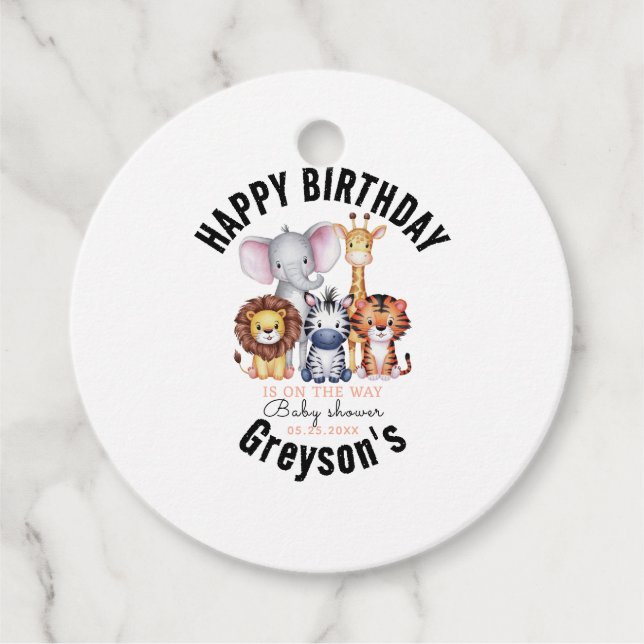 Vild 1 Safari Animals Boy Shower Gåvor Etiketter (Framsida)