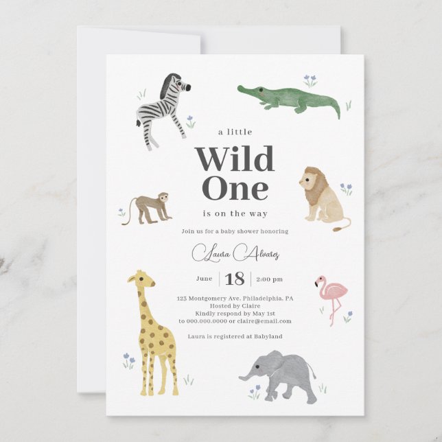 Vild 1 Safari Animals Boy Shower Inbjudningar (Framsida)