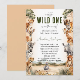 Vild 1 Safari Animals Boy Shower Inbjudningar