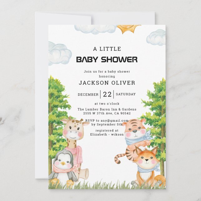 Vild 1 Safari Animals Boy Shower Inbjudningar (Framsida)
