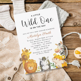 Vild 1 Safari Animals Boy Shower Inbjudningar