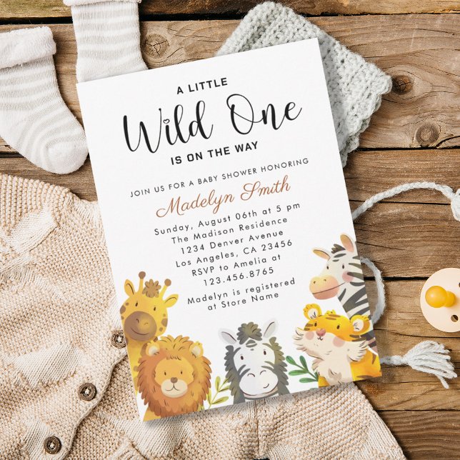 Vild 1 Safari Animals Boy Shower Inbjudningar (Wild One Safari Animals Boy Baby Shower Invitation)