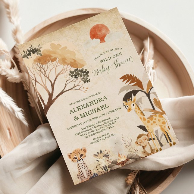 Vild 1 Safari Animals Boy Shower Inbjudningar (Skapare uppladdad)