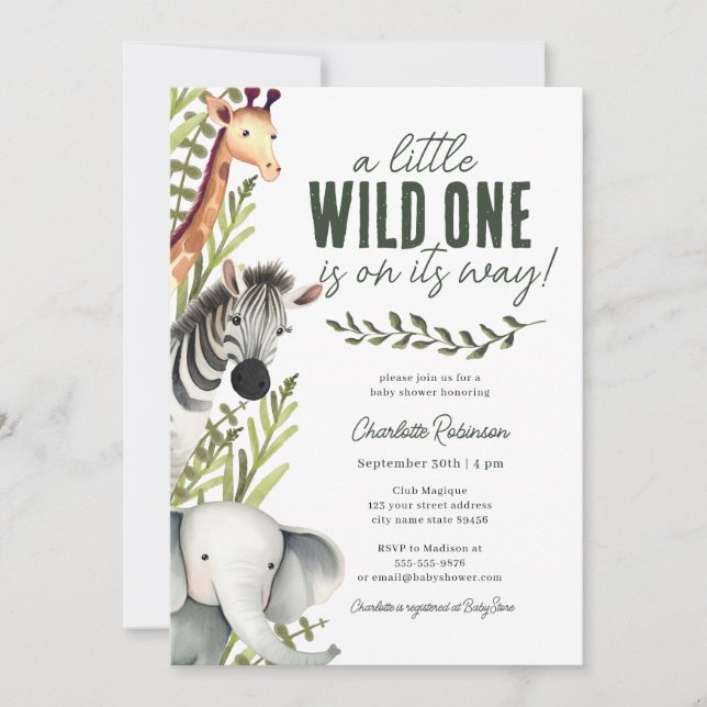 Vild 1 Safari Animals Boy Shower Inbjudningar (Framsida)