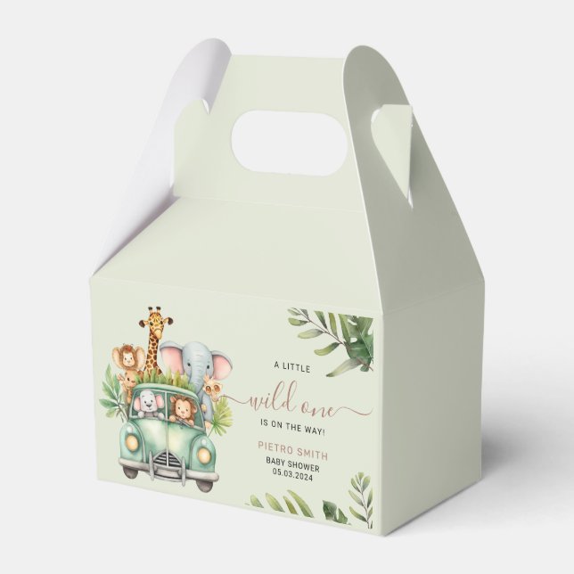 Vild 1 Safari Animals Boy Shower Presentaskar (Framsidan Sidan)