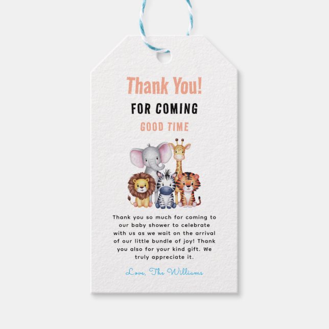 Vild 1 Safari Animals Boy Shower Presentetikett (Framsidan)