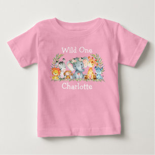 Vild 1: Safari Animals Flowers Rosa T Shirt