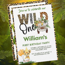 Vild 1 Safari Animals första födelsedagspojke Inbjudningar