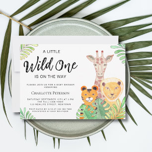 Vild 1 Safari Animals Gender-Neutralt Baby Shower Inbjudningar