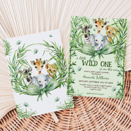 Vild 1 Safari Animals Greenery Baby Shower Inbjudningar