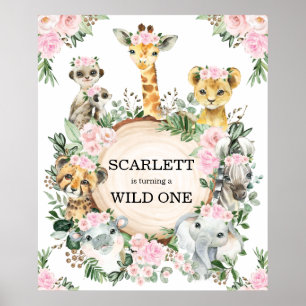 Vild 1 Safari Animals Jungle 1:a födelsedagen Poster