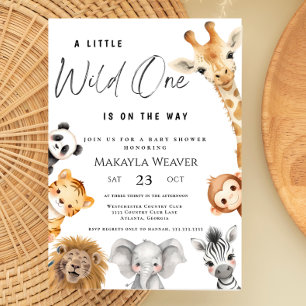 Vild 1 Safari Animals Jungle Theme Baby Shower Inbjudningar