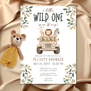 Vild 1 Safari Animals Neutralt Baby Shower Inbjudningar