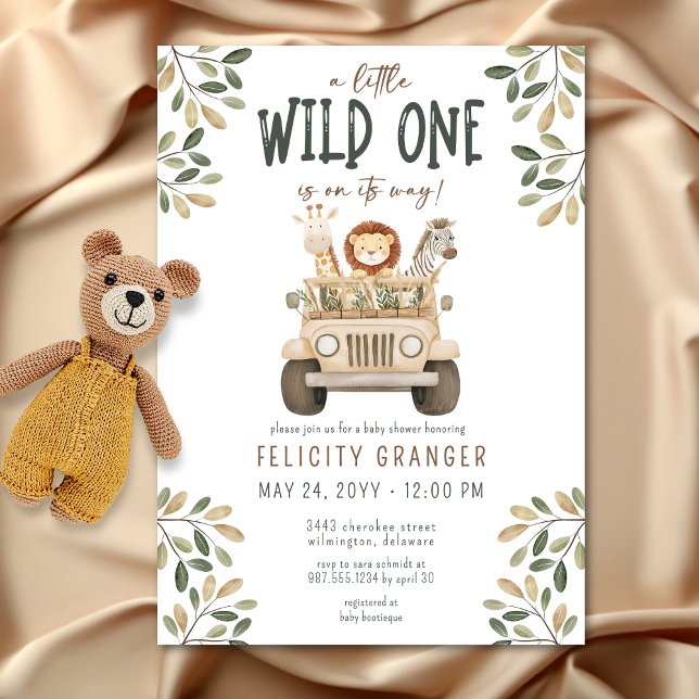 Vild 1 Safari Animals Neutralt Baby Shower Inbjudningar (Wild One Safari Animals Neutral Baby Shower Invitation)