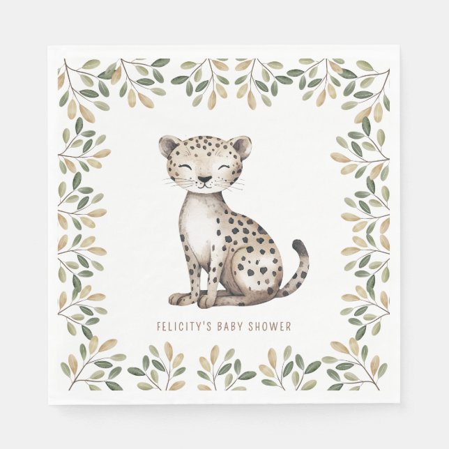 Vild 1 Safari Animals Neutralt Baby Shower Pappersservett (Framsidan)