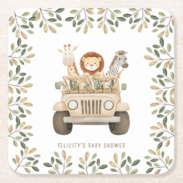 Vild 1 Safari Animals Neutralt Baby Shower Underlägg Papper Kvadrat