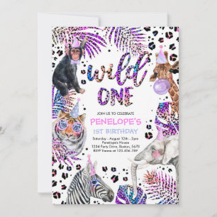 Vild 1 Safari Animals Rainbow Cheetah Birthday I Inbjudningar