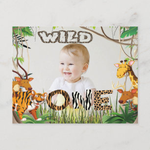 Vild 1 Safari Animals Safari Photo Boy Inbjudningar