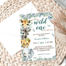 Vild 1 Safari Animals Sage Grönt Baby Shower