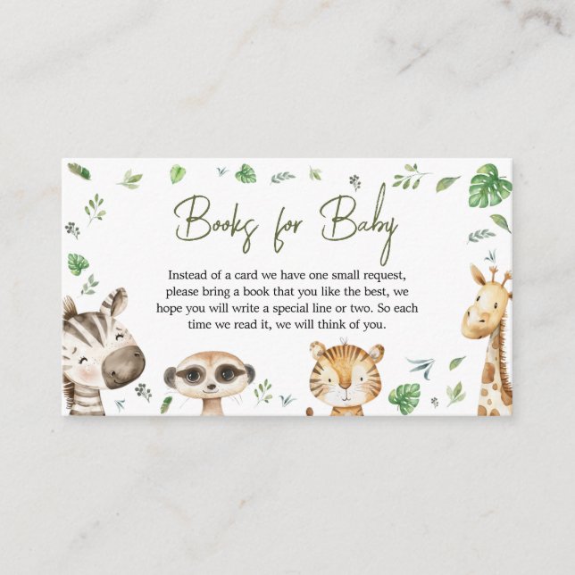 Vild 1 Safari Baby Shower Bokar för Baby Tilläggskort (Framsida)