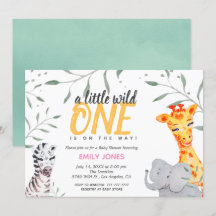 Vild 1 Safari Baby Shower Girl-inbjudan