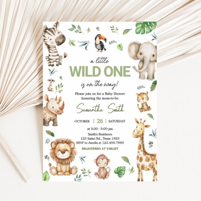 Vild 1 Safari Baby Shower Inbjudningar (Little Wild One Safari Animals Baby Shower Invitation)