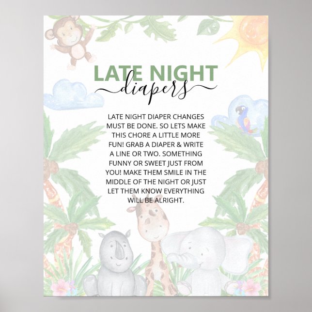 Vild 1 Safari Baby Shower Late Night Diaper Post Poster (Framsidan)