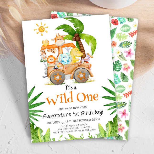 Vild 1 Safari Birthday Inbjudningar (Wild One Safari Birthday Invitation)