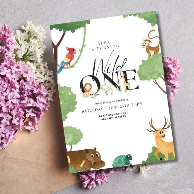 Vild 1 Safari Birthday Neutralt Kids Jungle Theme Inbjudningar (Skapare uppladdad)