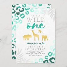 Vild 1 Safari Blue och Guld 1:a födelsedagen